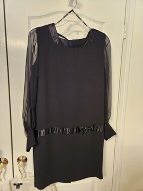 Chaus Black Dressy Shift Dress with Sheer Long Sleeves